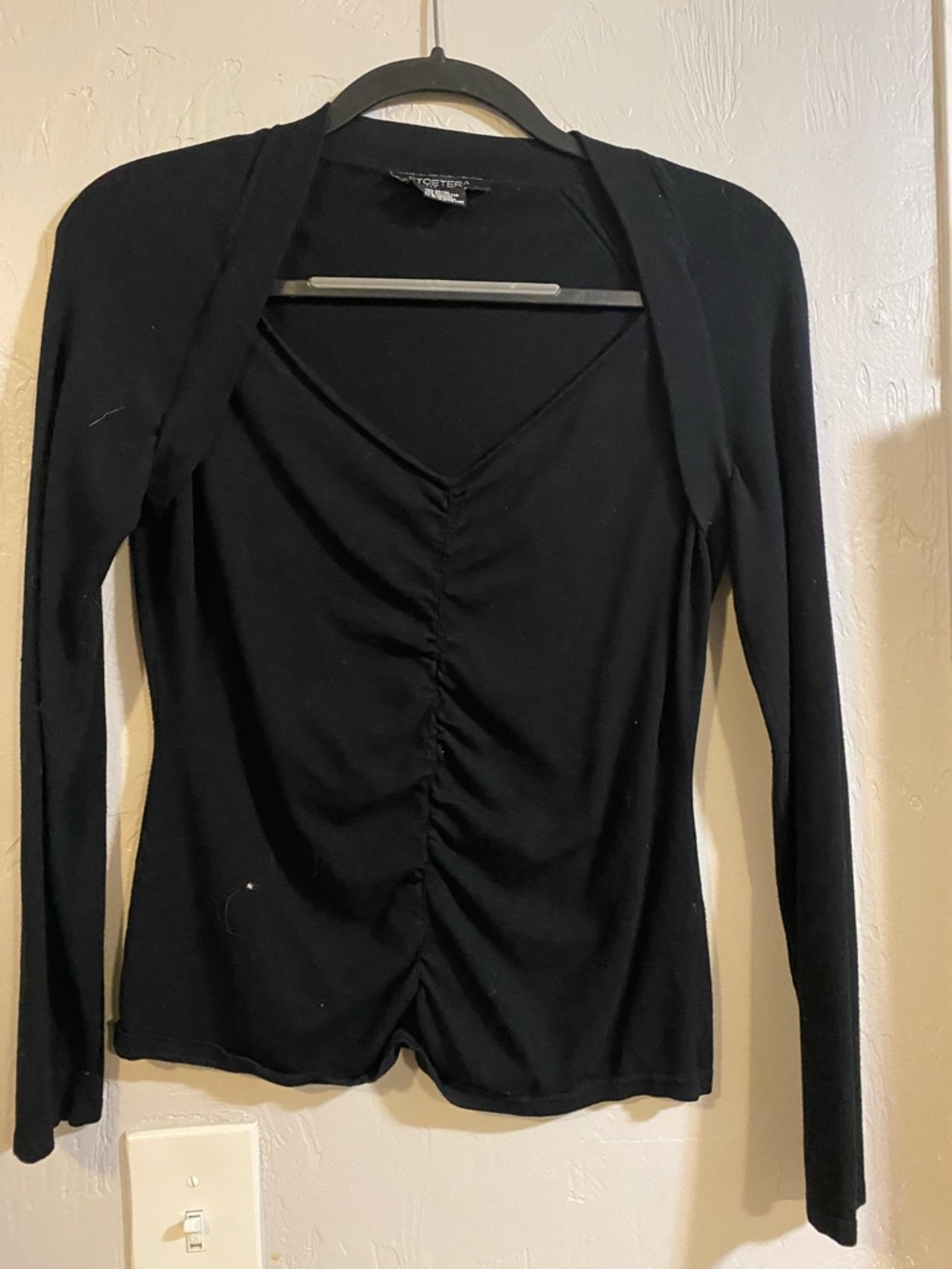 Etcetera Black Ruched V-Neck Long Sleeve Top